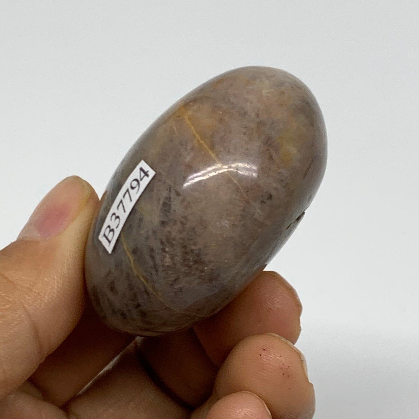 89.3g, 1.9"x1.8"x1.1",  Black Moonstone Crystal Palm-Stone Polished, B37794