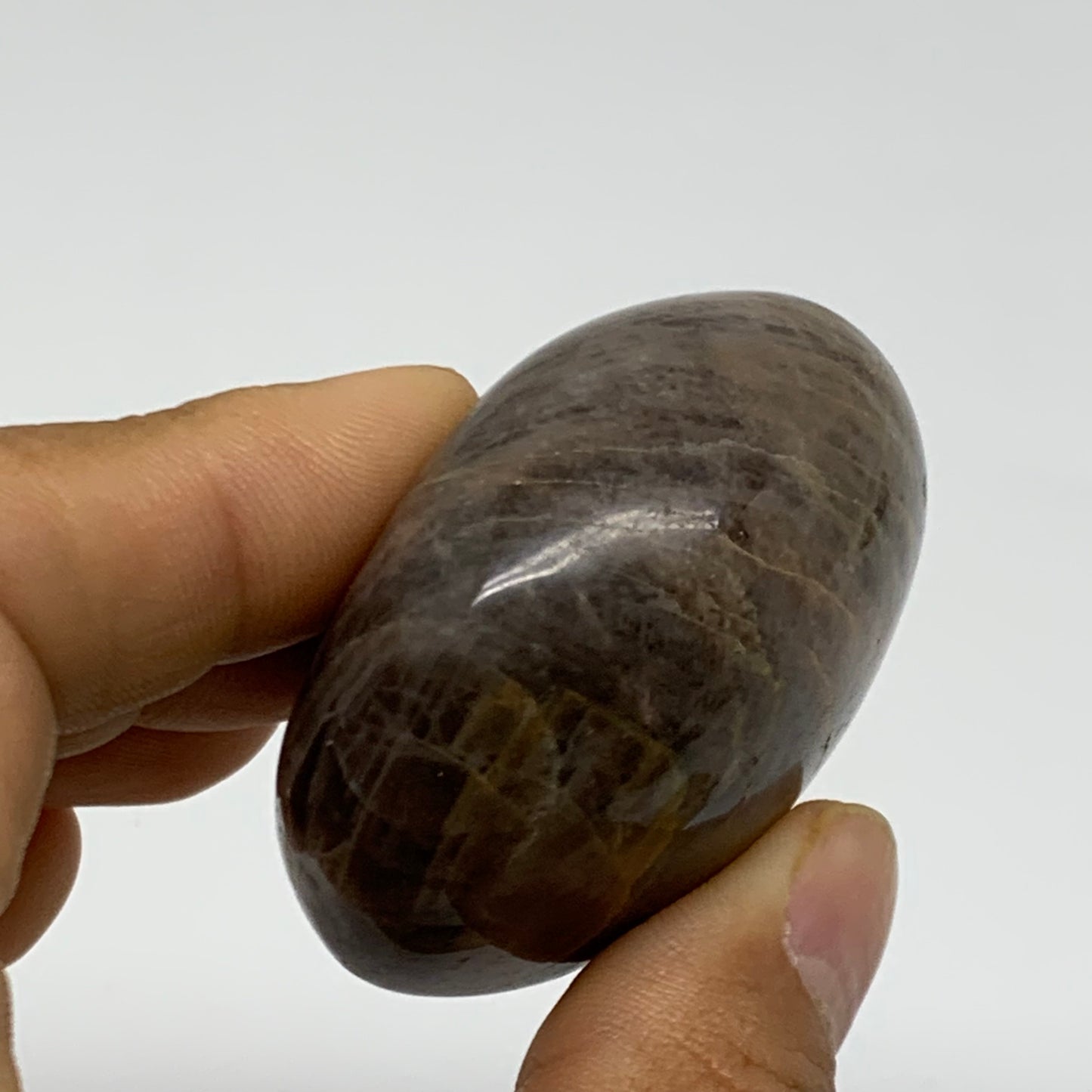 89.3g, 1.9"x1.8"x1.1",  Black Moonstone Crystal Palm-Stone Polished, B37794