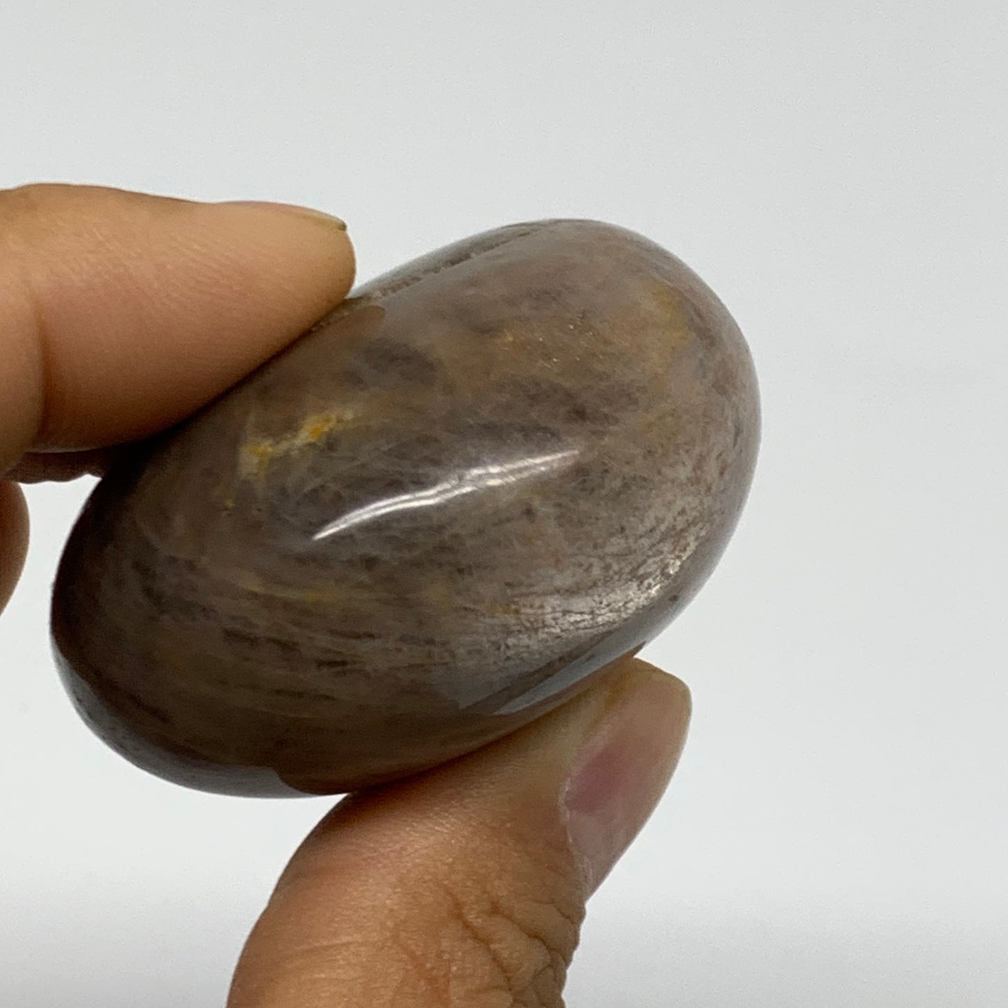 89.3g, 1.9"x1.8"x1.1",  Black Moonstone Crystal Palm-Stone Polished, B37794