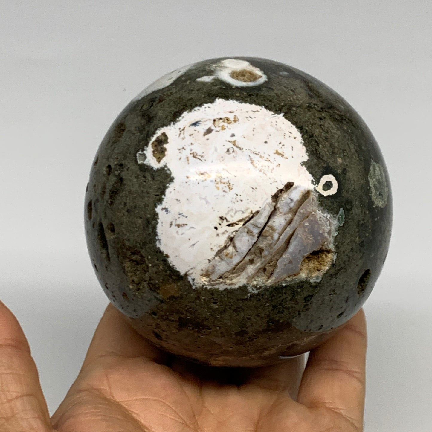 1.36 lbs, 3.1" (79mm), Ocean Jasper Sphere Geode Crystal Reiki @Madagascar, B298