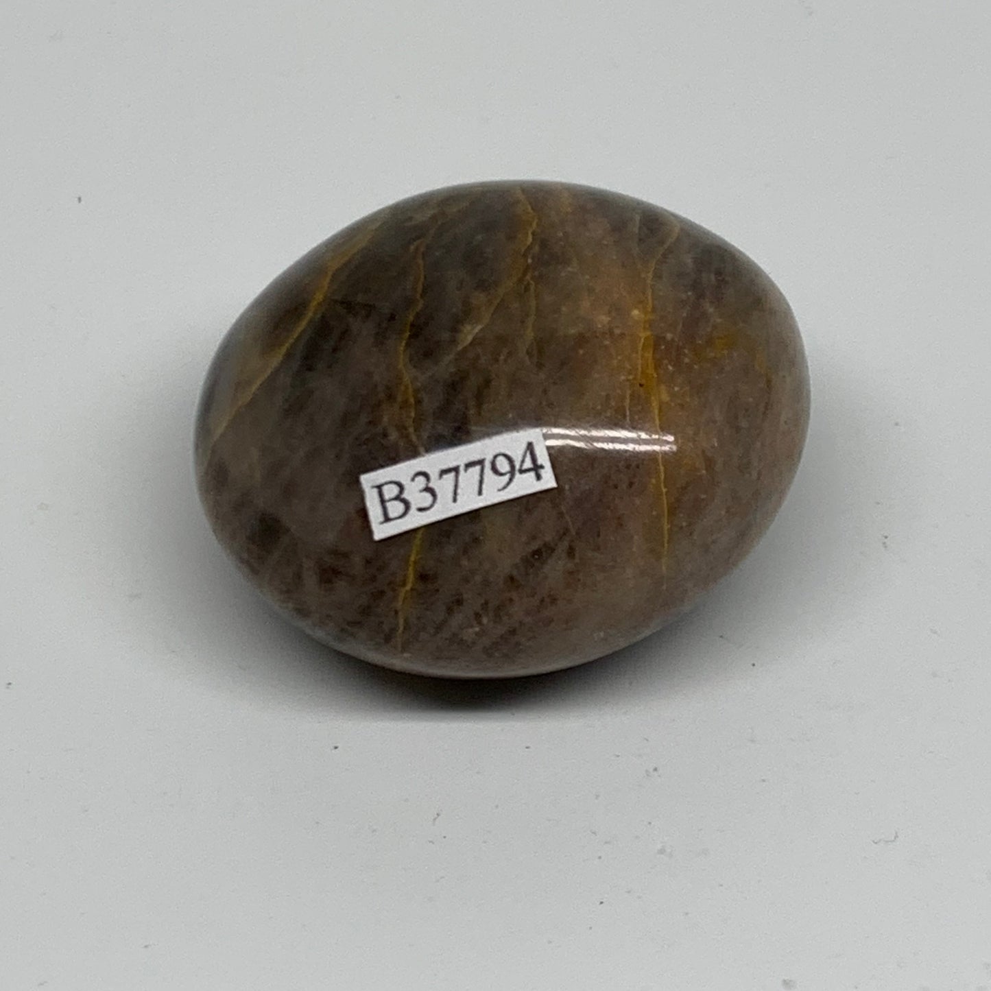 89.3g, 1.9"x1.8"x1.1",  Black Moonstone Crystal Palm-Stone Polished, B37794