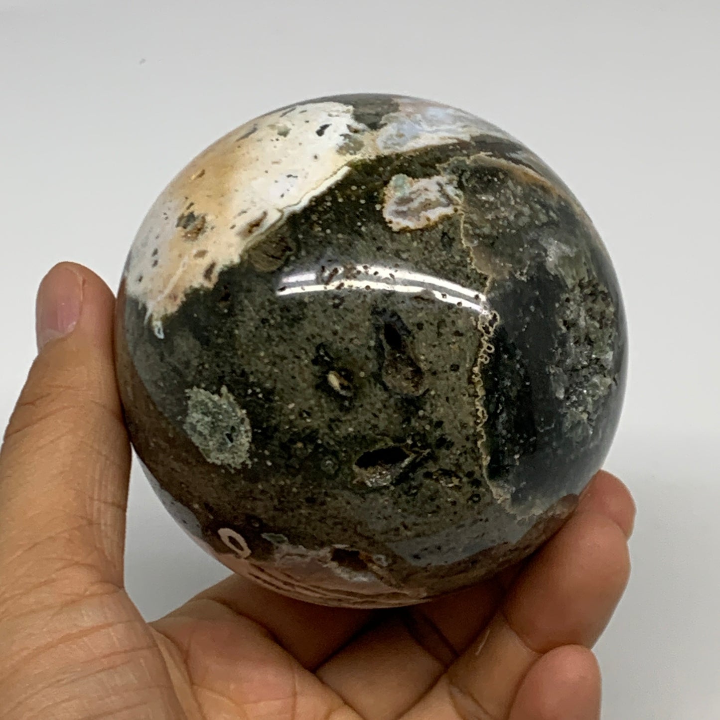 1.36 lbs, 3.1" (79mm), Ocean Jasper Sphere Geode Crystal Reiki @Madagascar, B298
