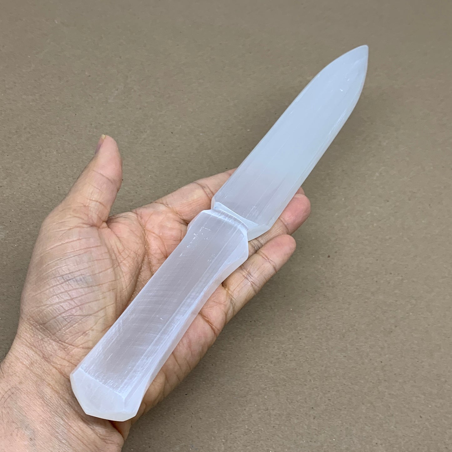 264g, 11.5"x1.3"x0.7", Natural Selenite Crystal Dagger (Satin Spar), B36070