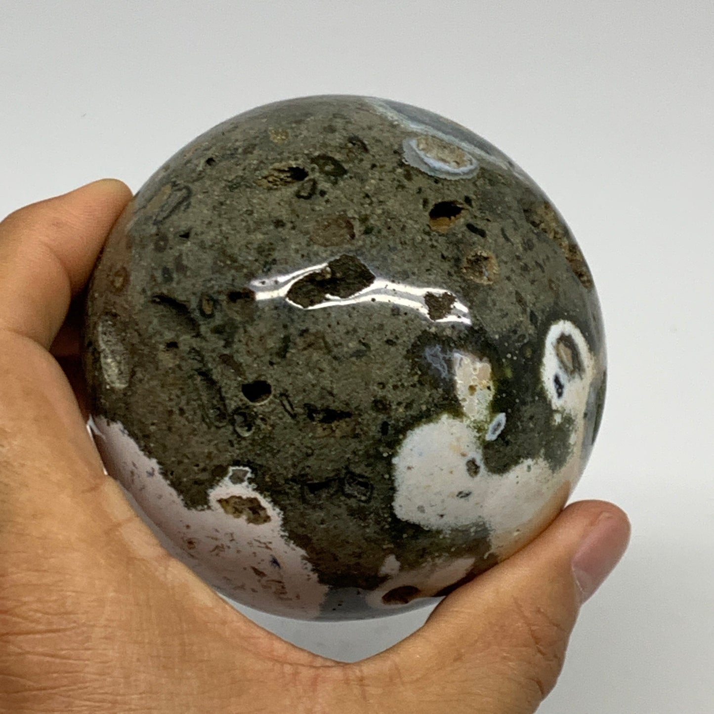 1.36 lbs, 3.1" (79mm), Ocean Jasper Sphere Geode Crystal Reiki @Madagascar, B298