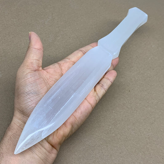280g, 11.5"x1.5"x0.7", Natural Selenite Crystal Dagger (Satin Spar), B36071