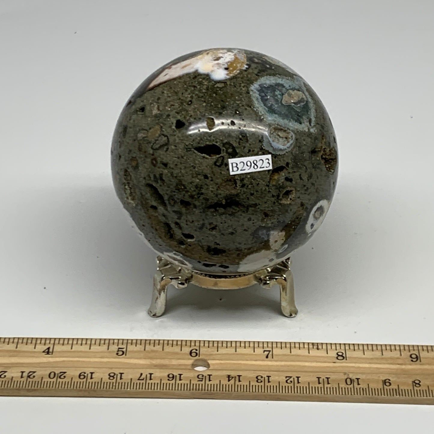 1.36 lbs, 3.1" (79mm), Ocean Jasper Sphere Geode Crystal Reiki @Madagascar, B298