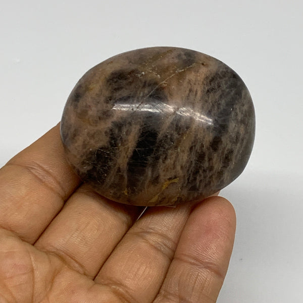 89.6g, 2.1"x1.8"x1.1",  Black Moonstone Crystal Palm-Stone Polished Reiki, B2828