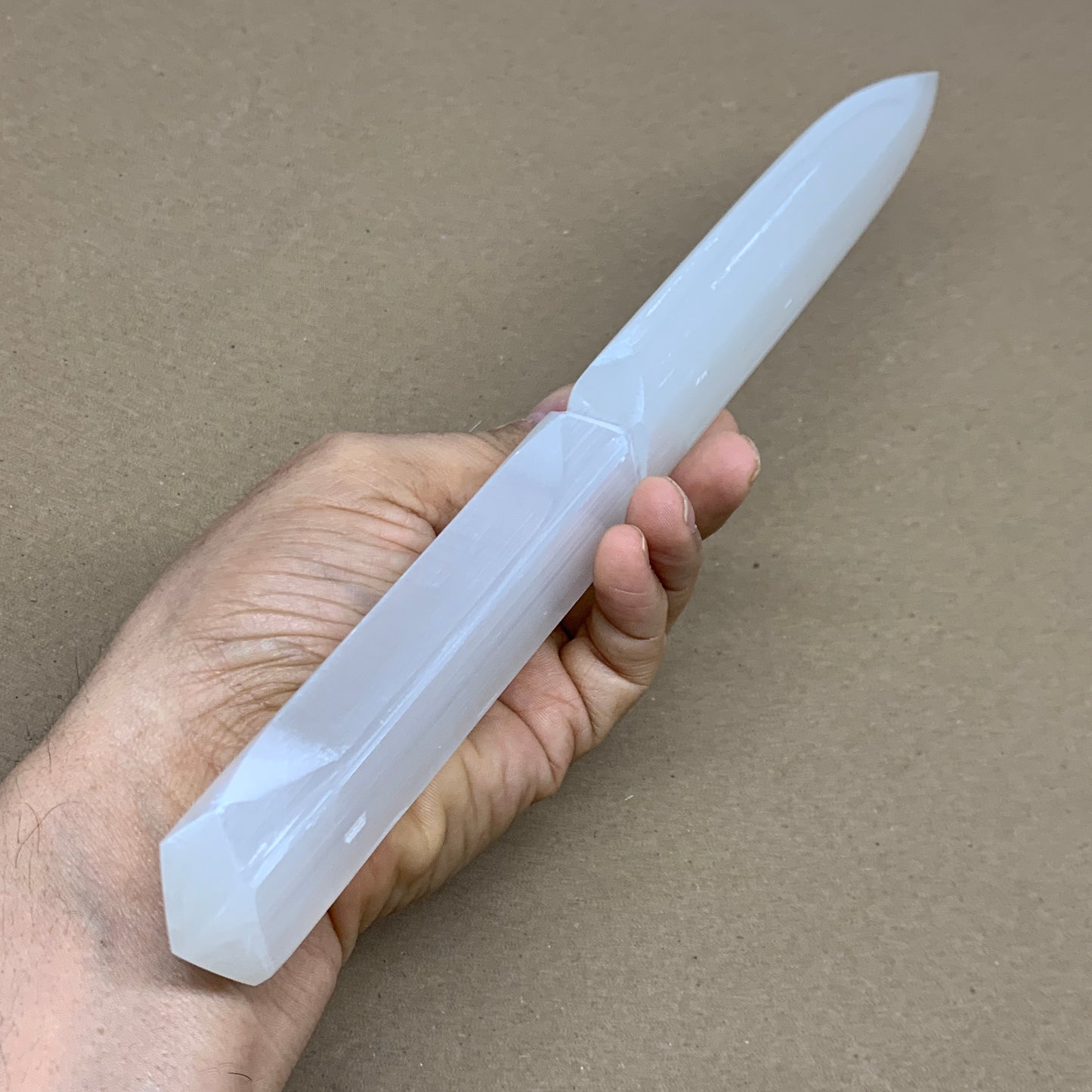 280g, 11.5"x1.5"x0.7", Natural Selenite Crystal Dagger (Satin Spar), B36071