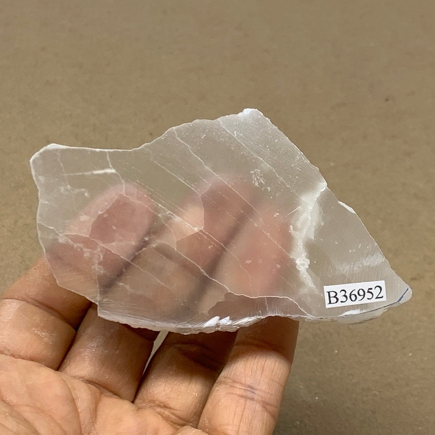 0.39 lbs, 3.4"x2"x1.1", Natural Clear Selenite Crystal Slab Gemstone, B36952