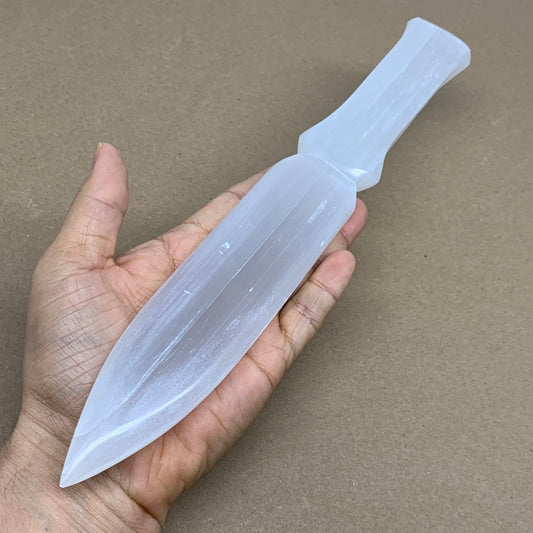 287g, 11.5"x1.6"x0.6", Natural Selenite Crystal Dagger (Satin Spar), B36072