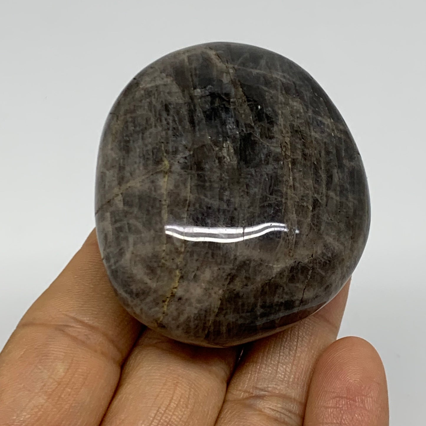 104.2g, 2.3"x1.9"x1",  Black Moonstone Crystal Palm-Stone Polished, B37787