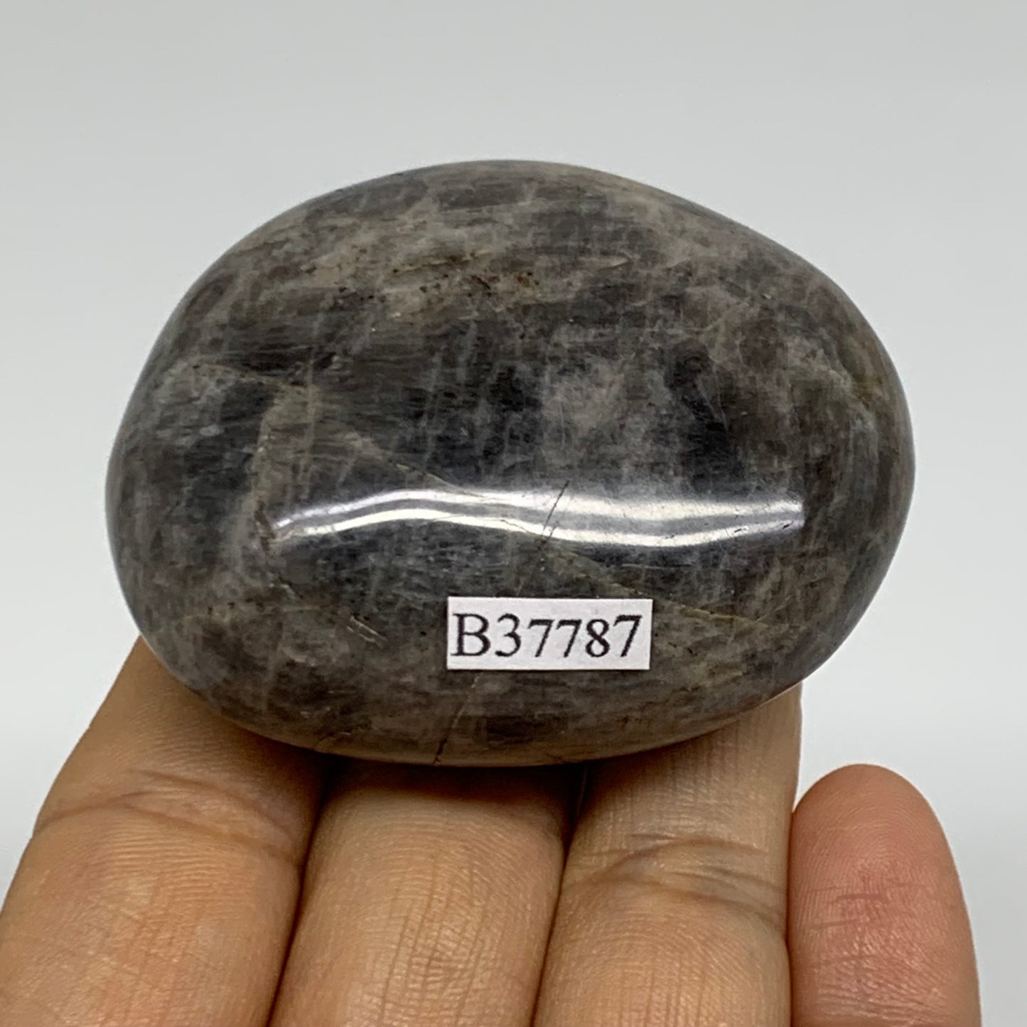 104.2g, 2.3"x1.9"x1",  Black Moonstone Crystal Palm-Stone Polished, B37787