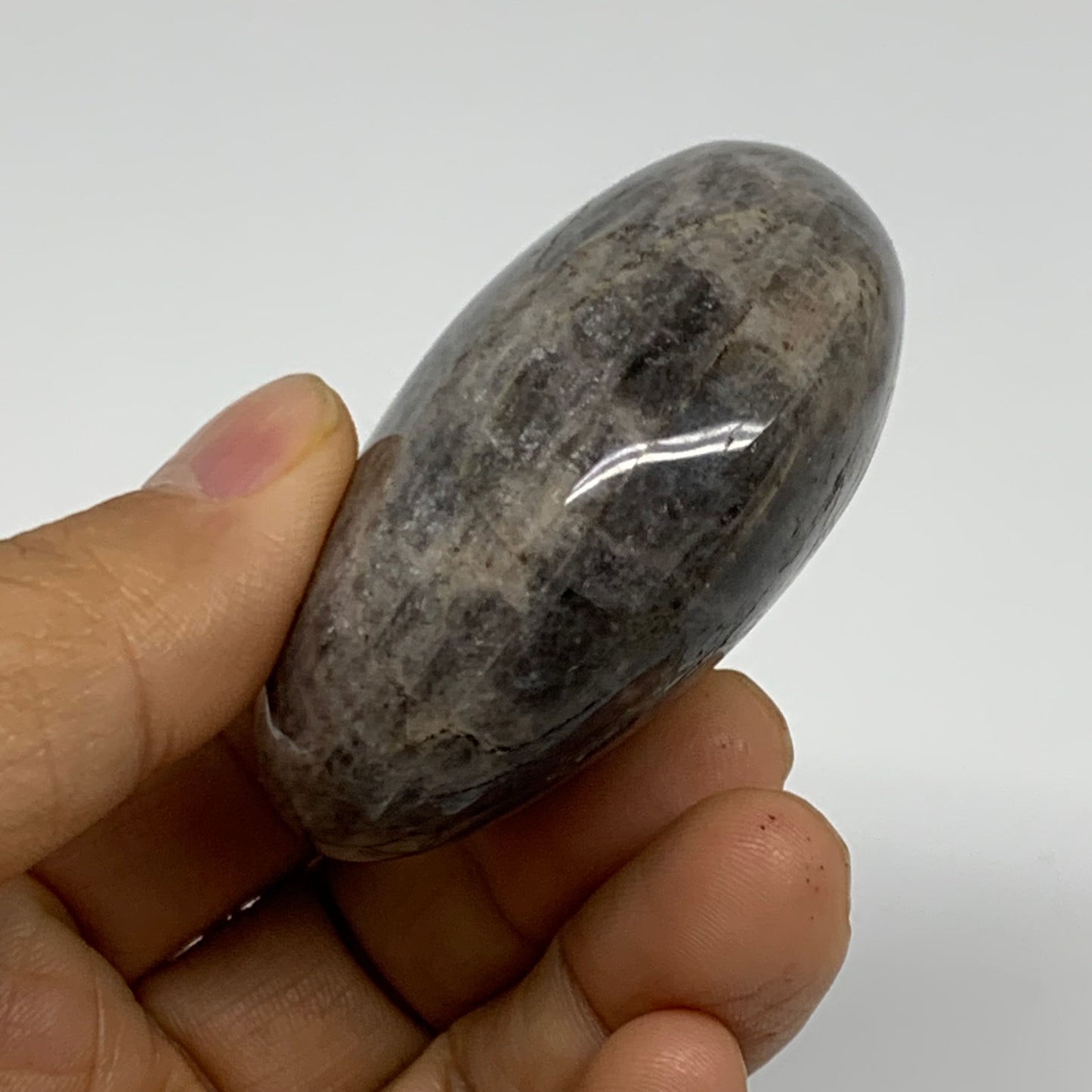 104.2g, 2.3"x1.9"x1",  Black Moonstone Crystal Palm-Stone Polished, B37787