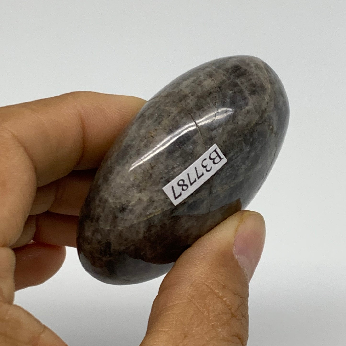 104.2g, 2.3"x1.9"x1",  Black Moonstone Crystal Palm-Stone Polished, B37787