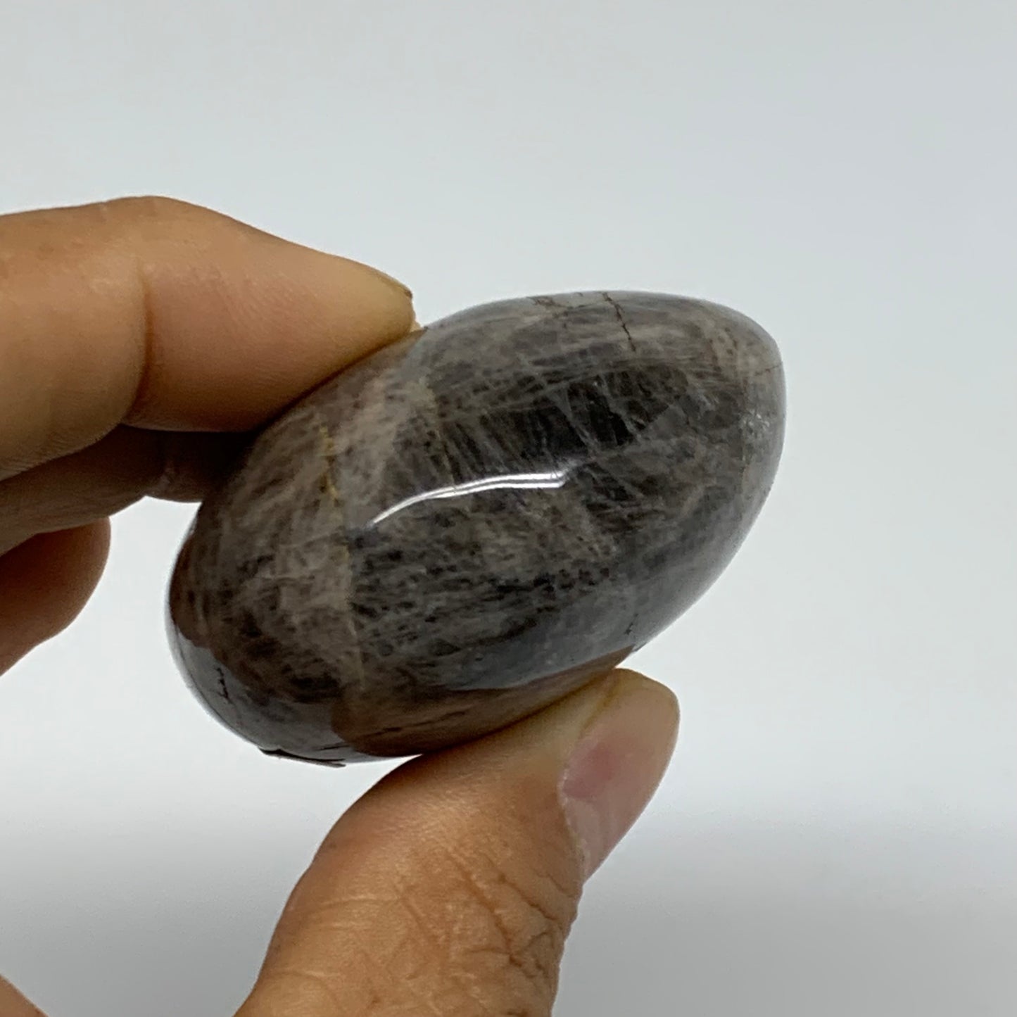 104.2g, 2.3"x1.9"x1",  Black Moonstone Crystal Palm-Stone Polished, B37787