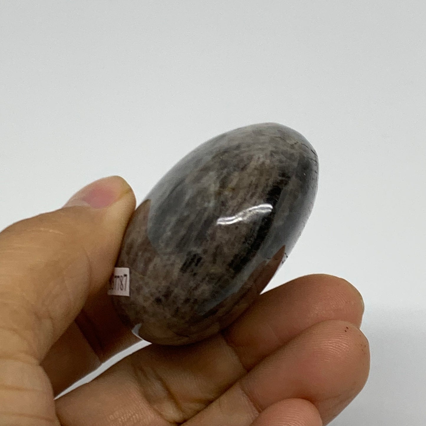 104.2g, 2.3"x1.9"x1",  Black Moonstone Crystal Palm-Stone Polished, B37787