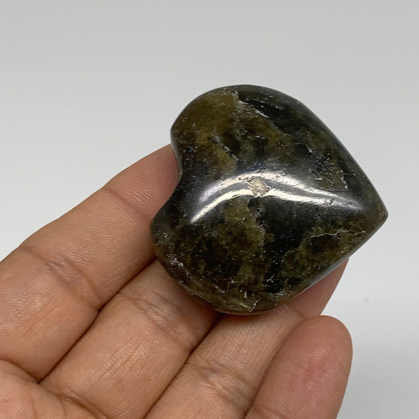 200g, 1.5" - 1.7", 5pcs, Natural Labradorite Heart Polished Crystal, B35520