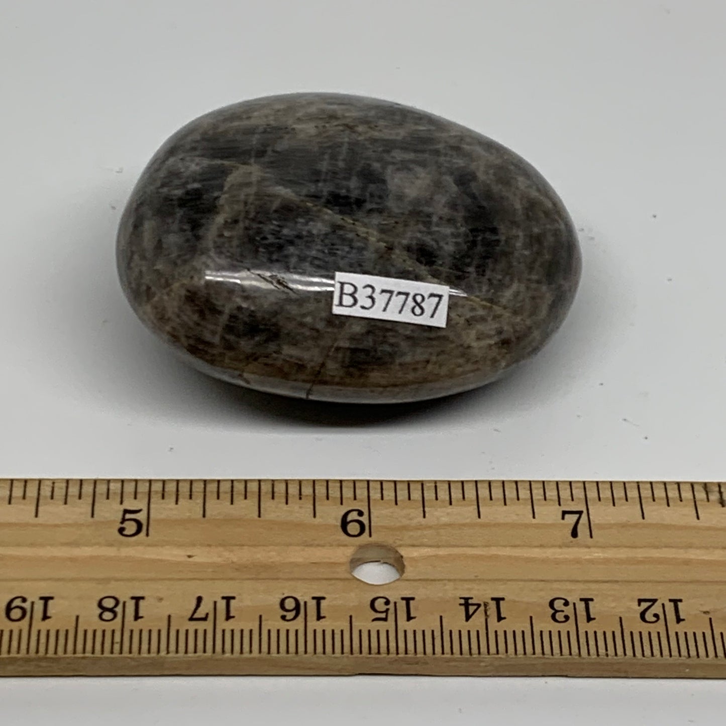 104.2g, 2.3"x1.9"x1",  Black Moonstone Crystal Palm-Stone Polished, B37787