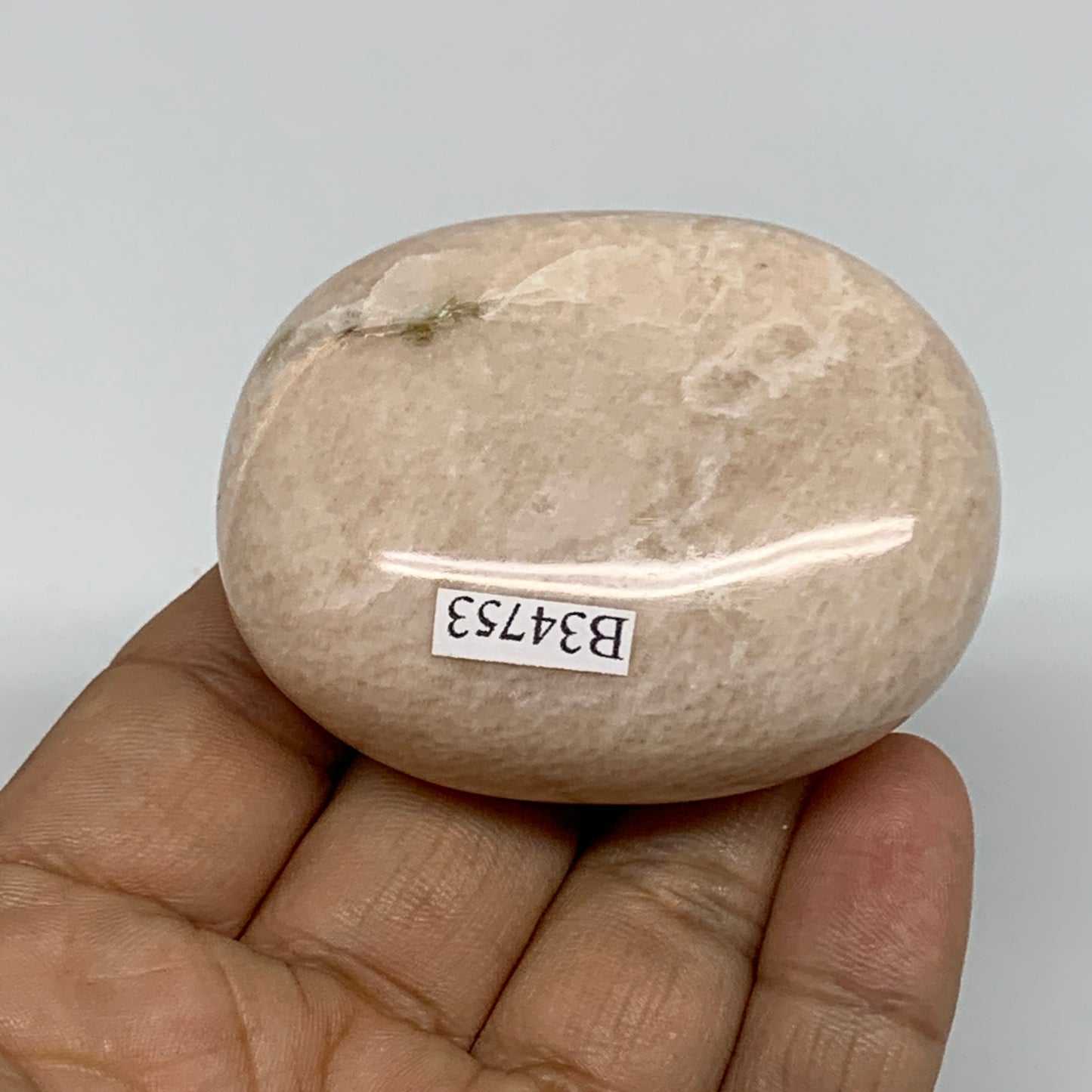 103.2g,2.3"x1.8"x1", Peach Moonstone Polished Palm-Stone Gemstone, B34753