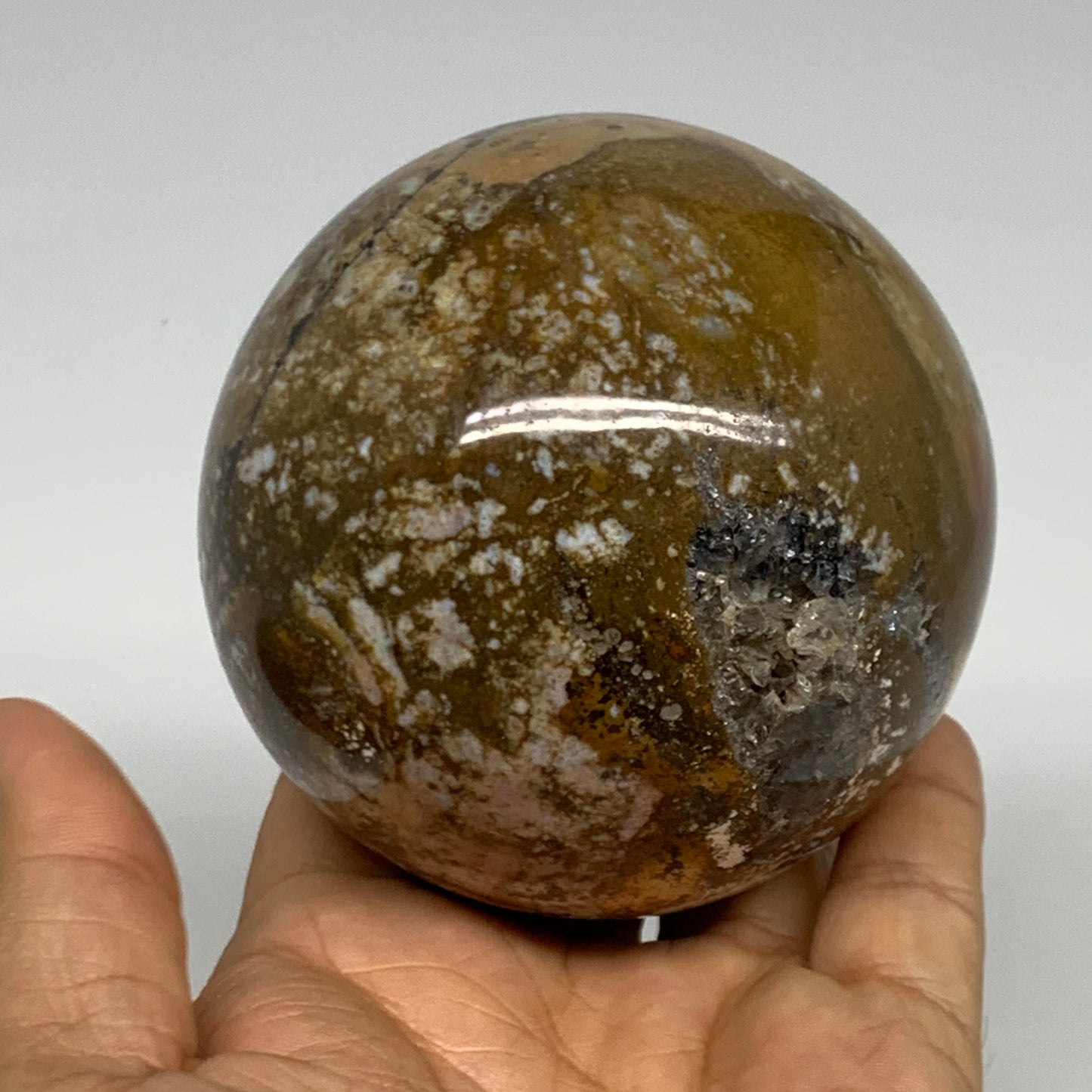 1.46 lbs, 3.2" (80mm), Ocean Jasper Sphere Geode Crystal Reiki @Madagascar, B298