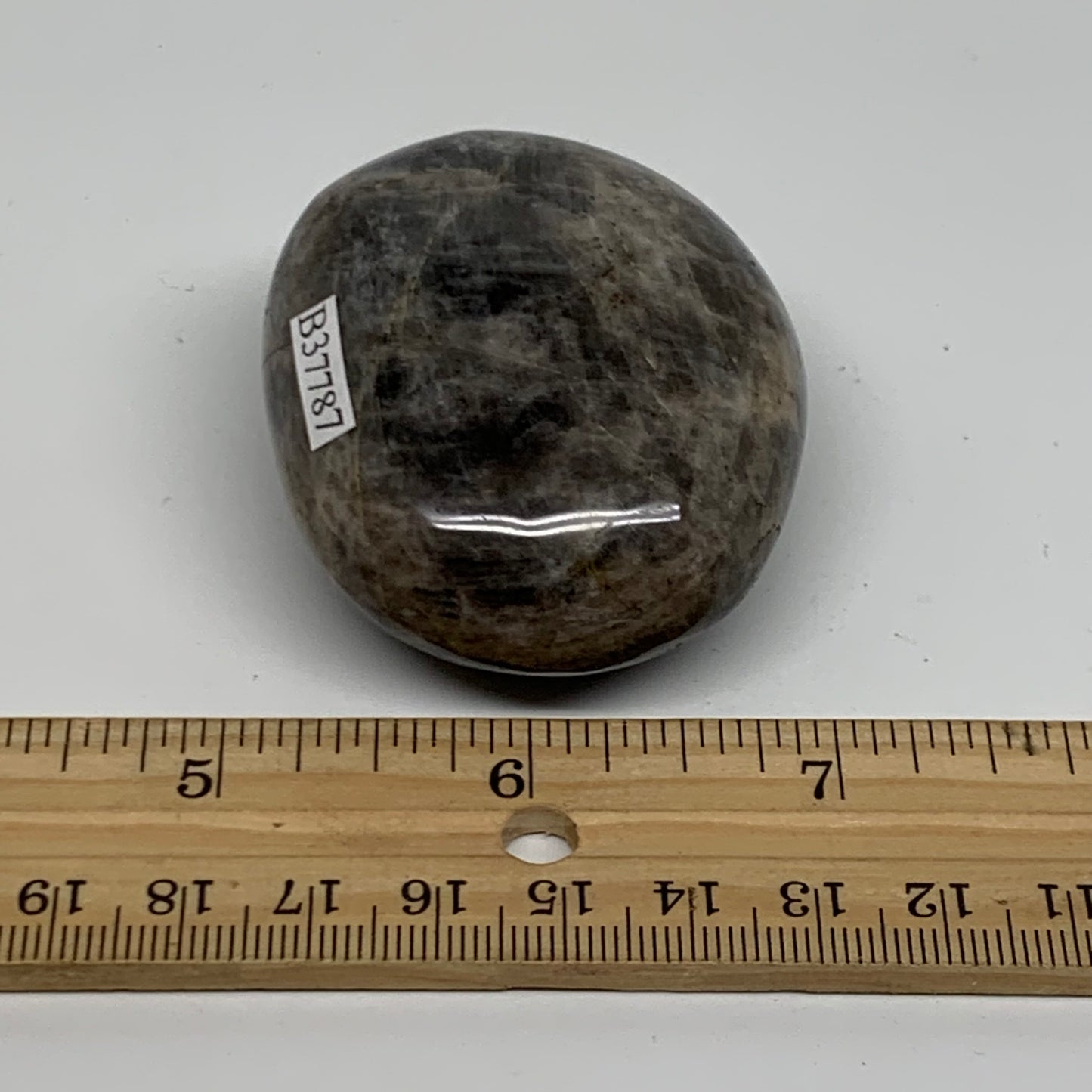 104.2g, 2.3"x1.9"x1",  Black Moonstone Crystal Palm-Stone Polished, B37787