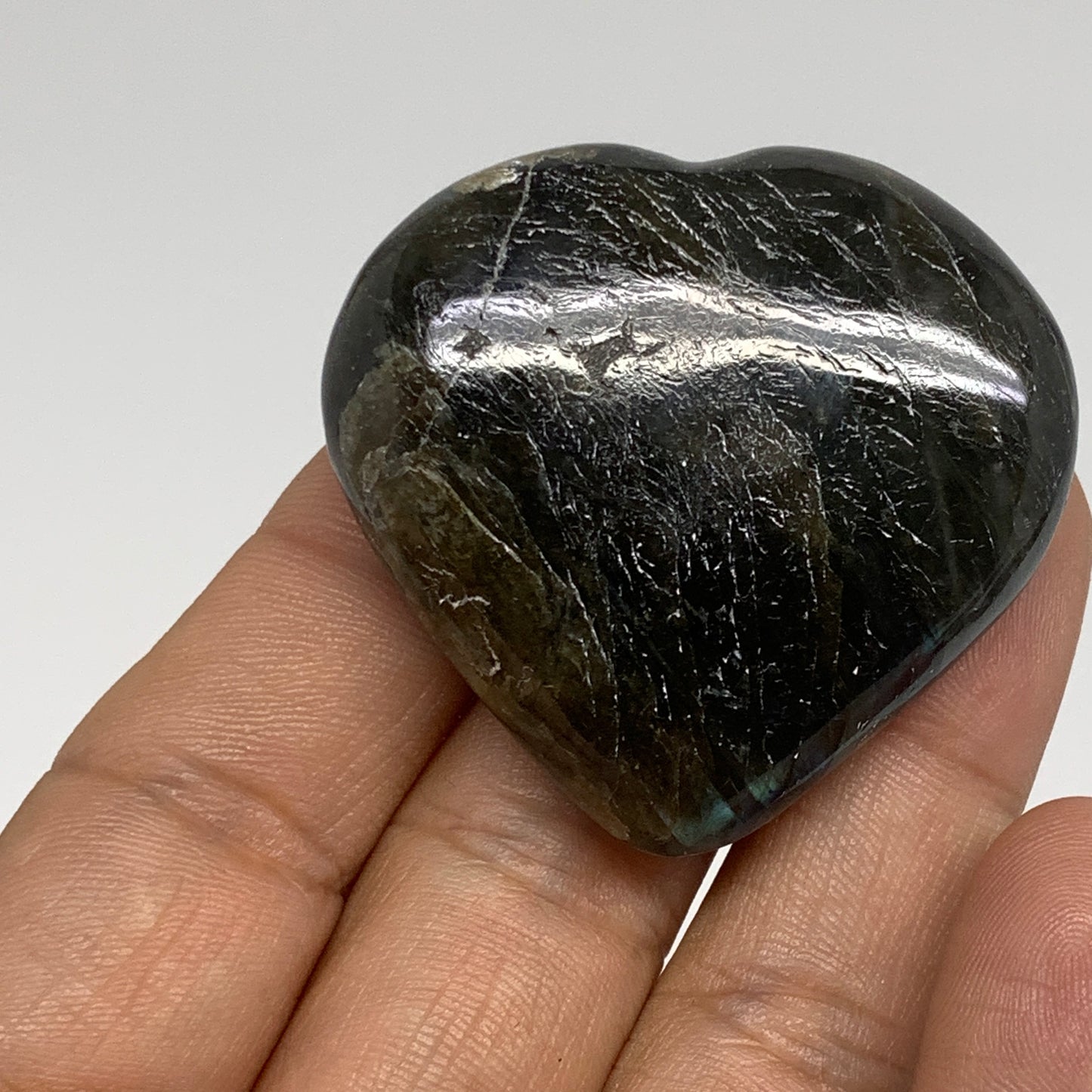 200g, 1.5" - 1.7", 5pcs, Natural Labradorite Heart Polished Crystal, B35520