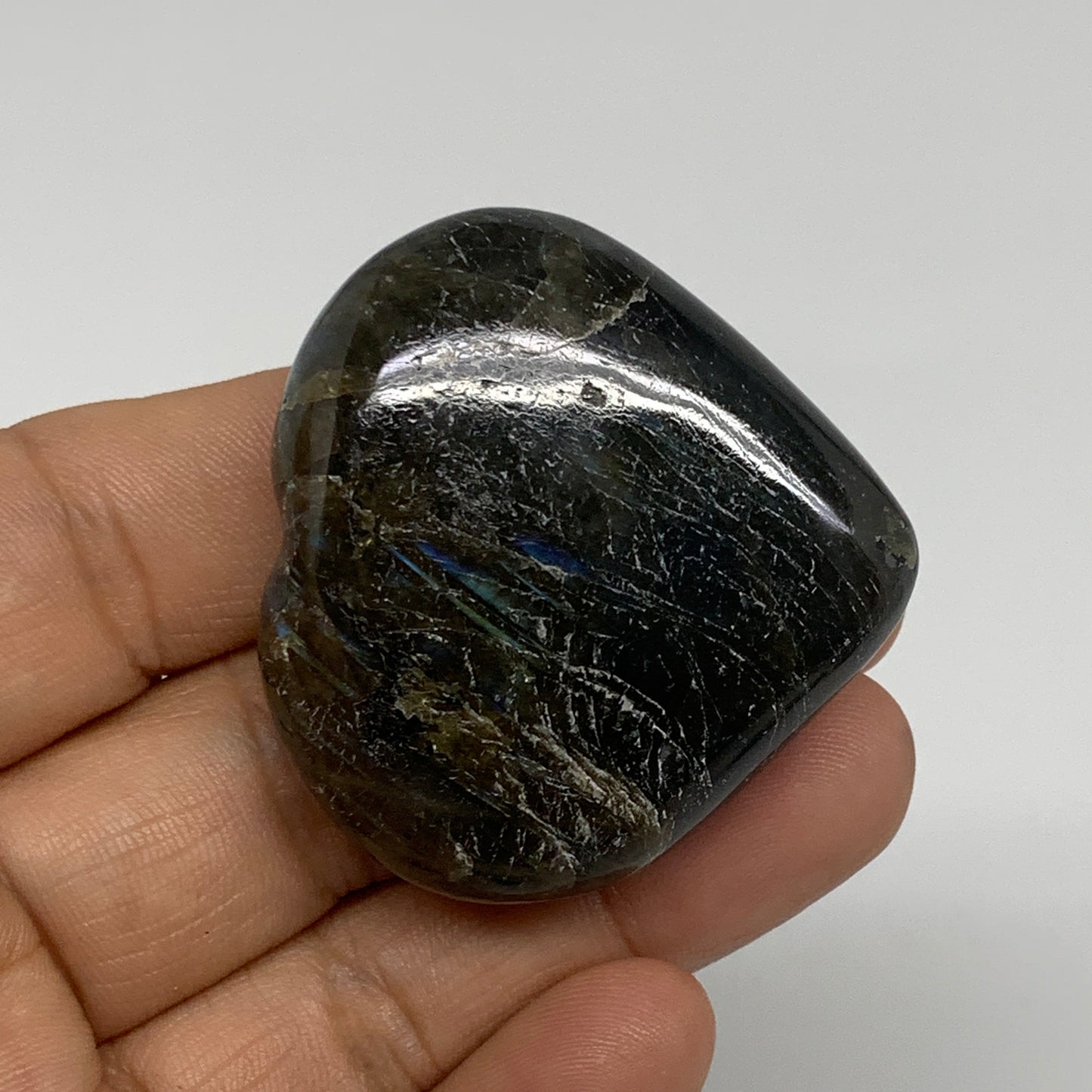 200g, 1.5" - 1.7", 5pcs, Natural Labradorite Heart Polished Crystal, B35520