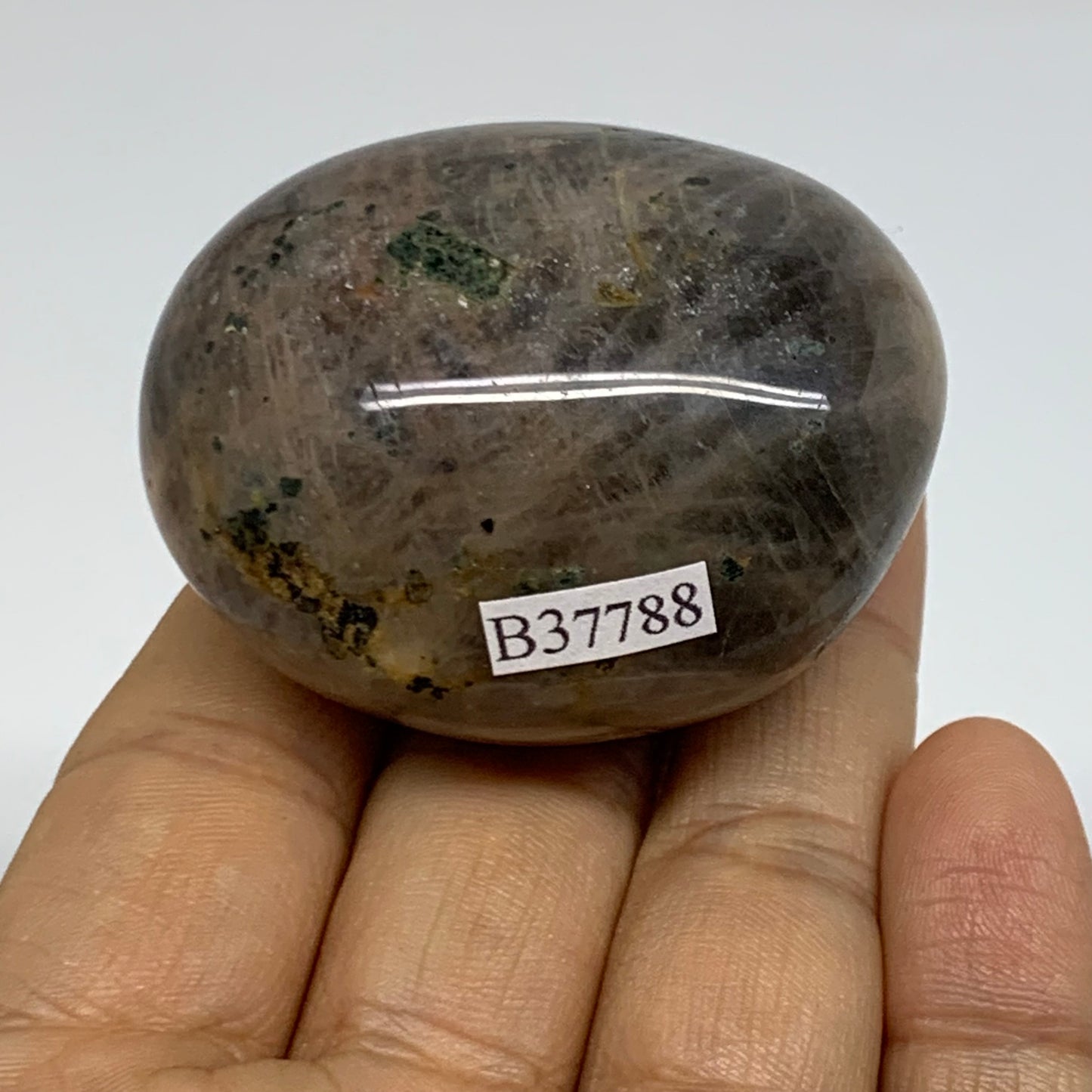 95.8g, 2"x1.7"x1.3",  Black Moonstone Crystal Palm-Stone Polished, B37788