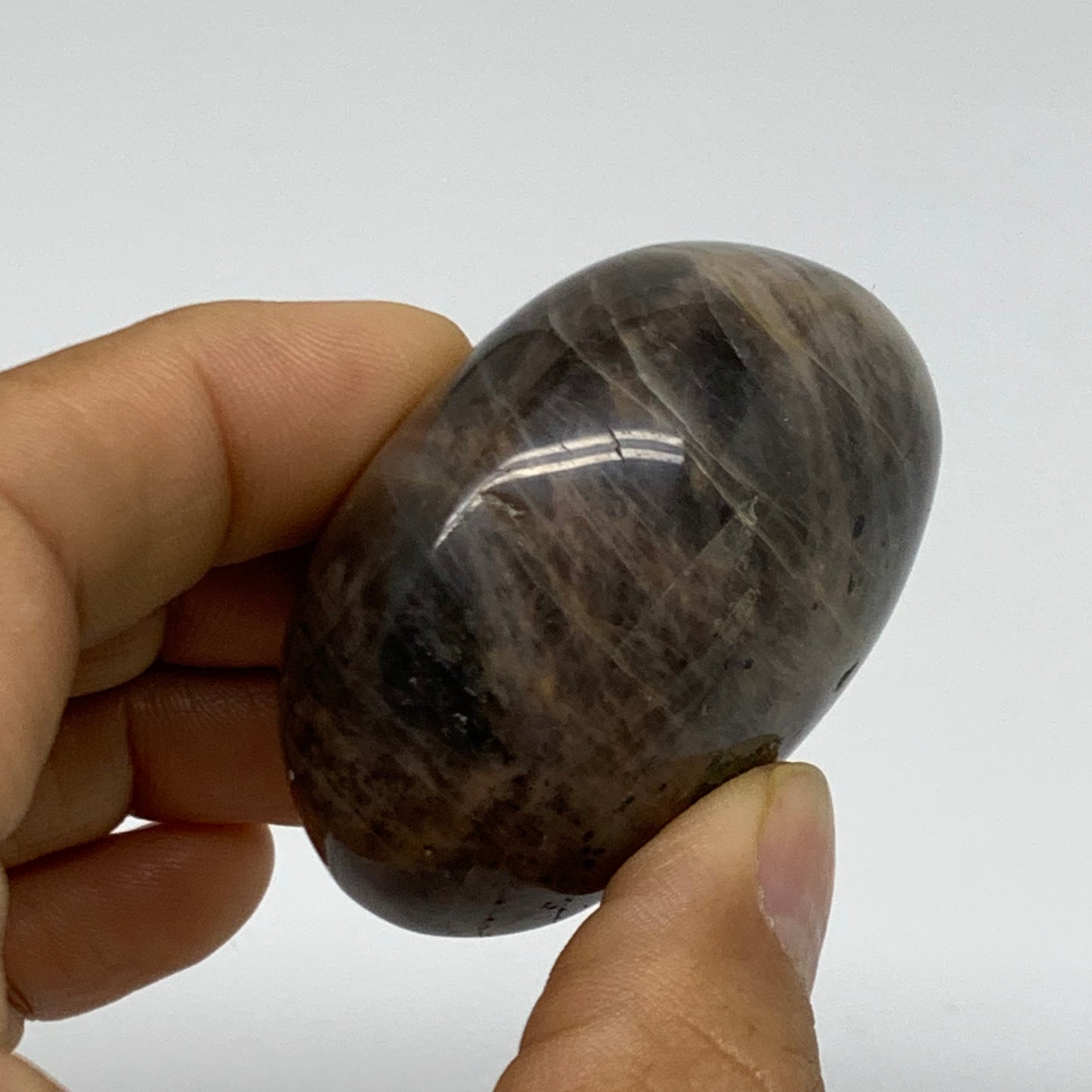 95.8g, 2"x1.7"x1.3",  Black Moonstone Crystal Palm-Stone Polished, B37788