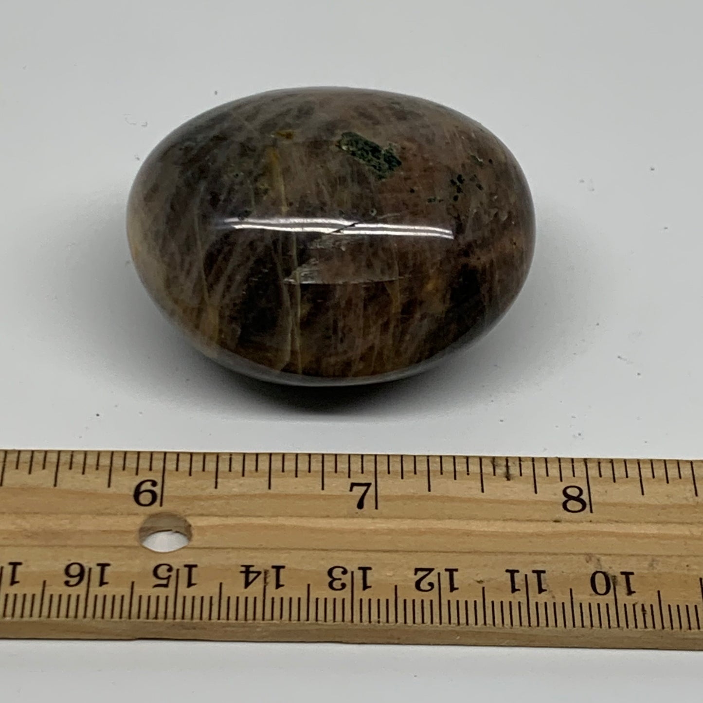 95.8g, 2"x1.7"x1.3",  Black Moonstone Crystal Palm-Stone Polished, B37788
