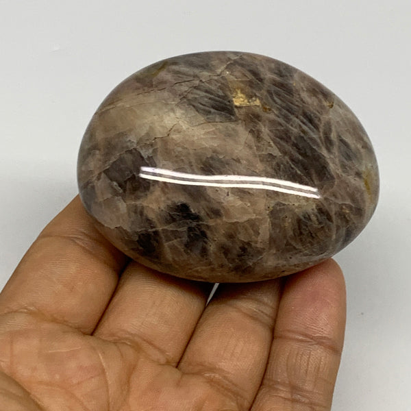137.3g, 2.5"x2"x1.2",  Black Moonstone Crystal Palm-Stone Polished Reiki, B28289