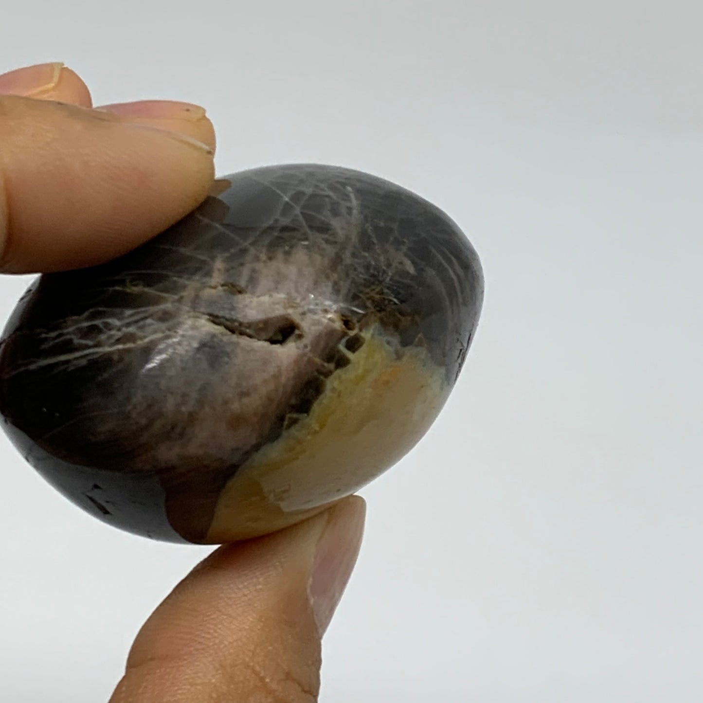 92.7g, 2"x1.8"x1.3",  Black Moonstone Crystal Palm-Stone Polished, B37789