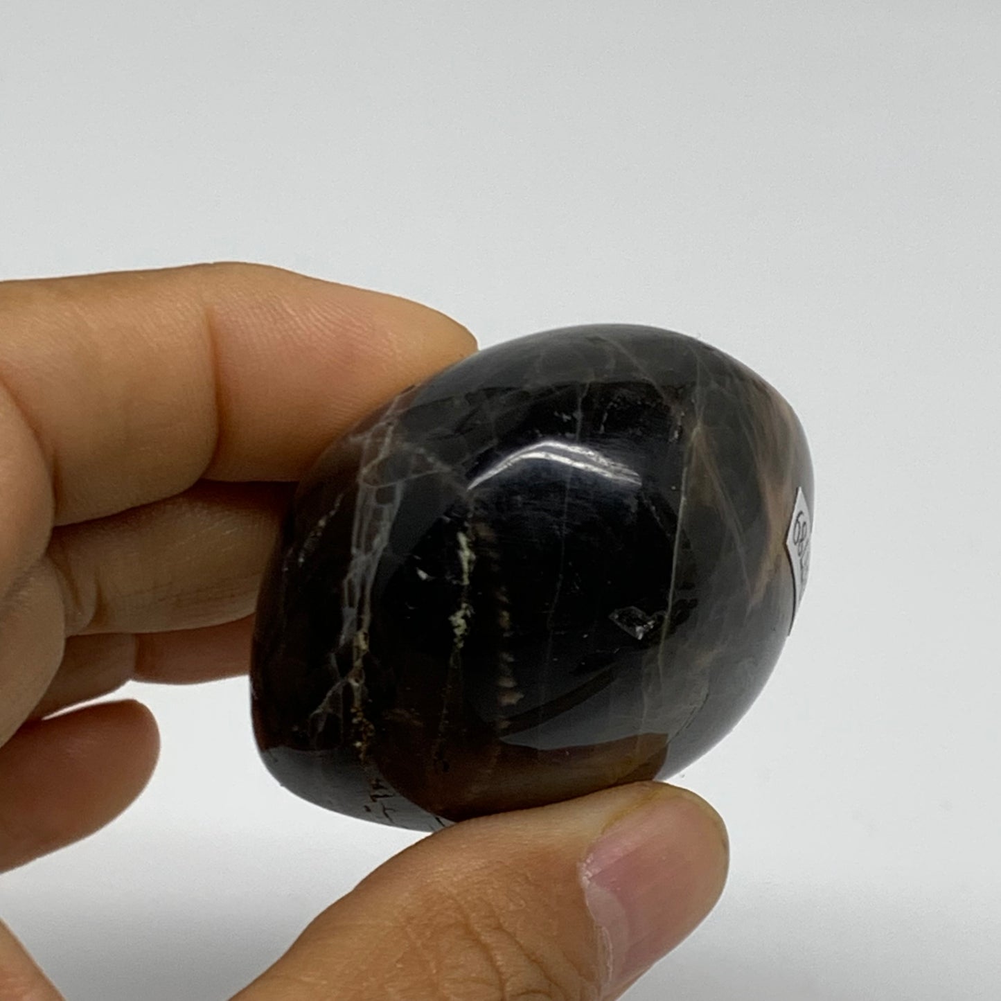 92.7g, 2"x1.8"x1.3",  Black Moonstone Crystal Palm-Stone Polished, B37789