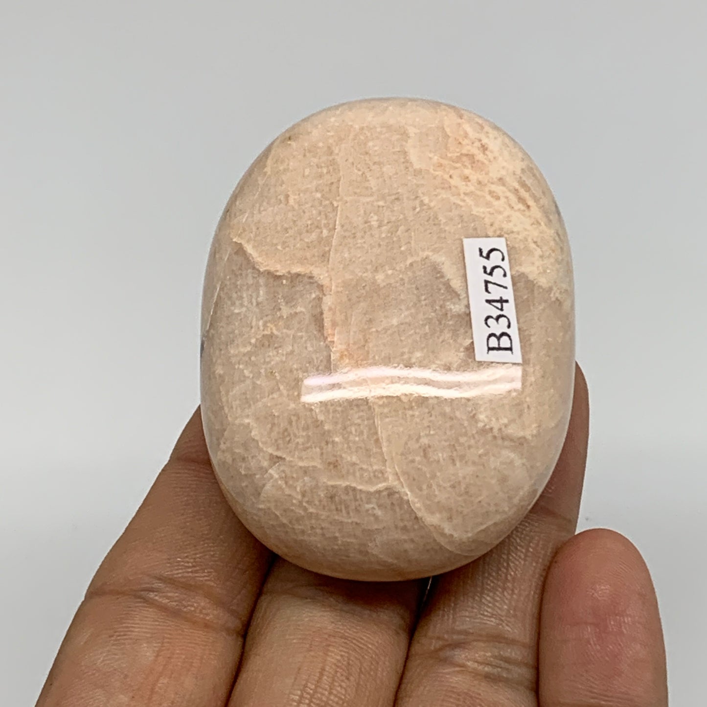 98.4g,2.3"x1.7"x1", Peach Moonstone Polished Palm-Stone Gemstone, B34755