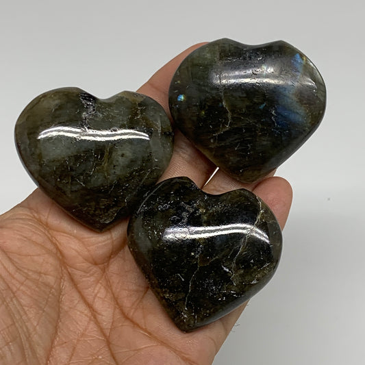 163.4g, 1.7" - 1.8", 3pcs, Natural Labradorite Heart Polished Crystal, B35522
