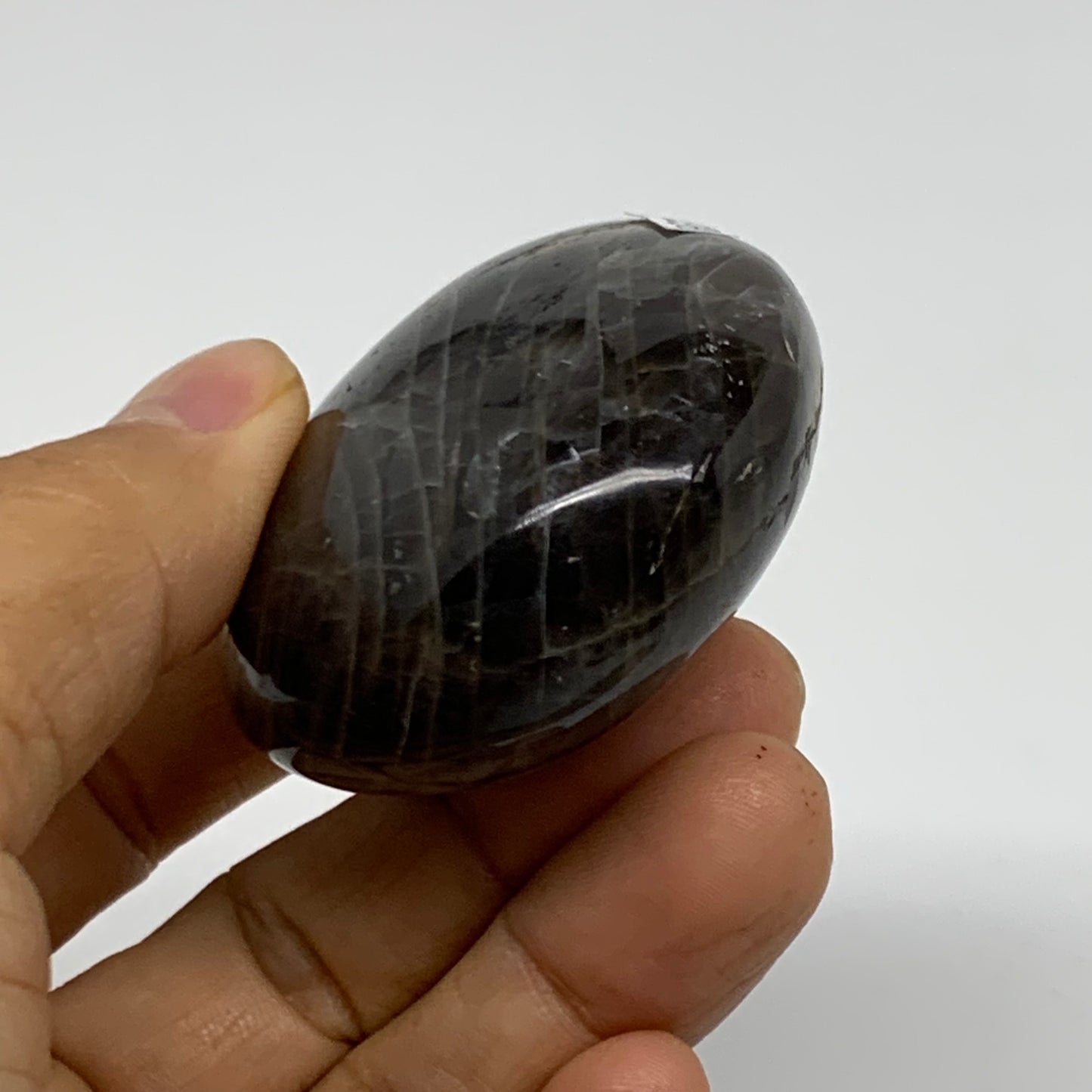101.6g, 2.2"x1.9"x1",  Black Moonstone Crystal Palm-Stone Polished, B37790