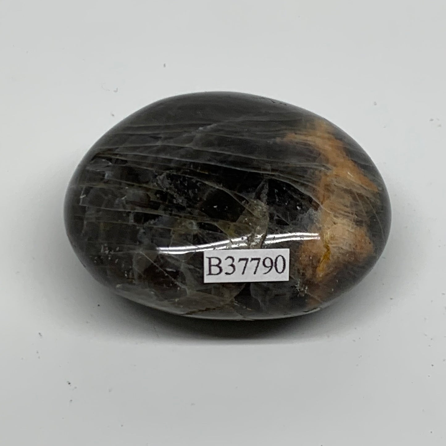 101.6g, 2.2"x1.9"x1",  Black Moonstone Crystal Palm-Stone Polished, B37790
