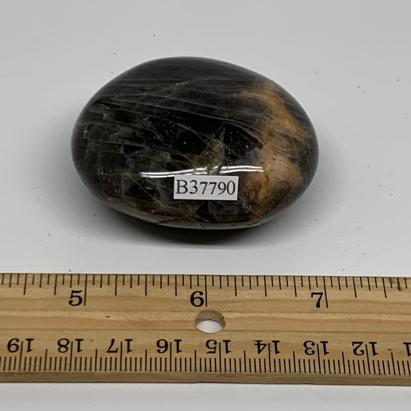 101.6g, 2.2"x1.9"x1",  Black Moonstone Crystal Palm-Stone Polished, B37790