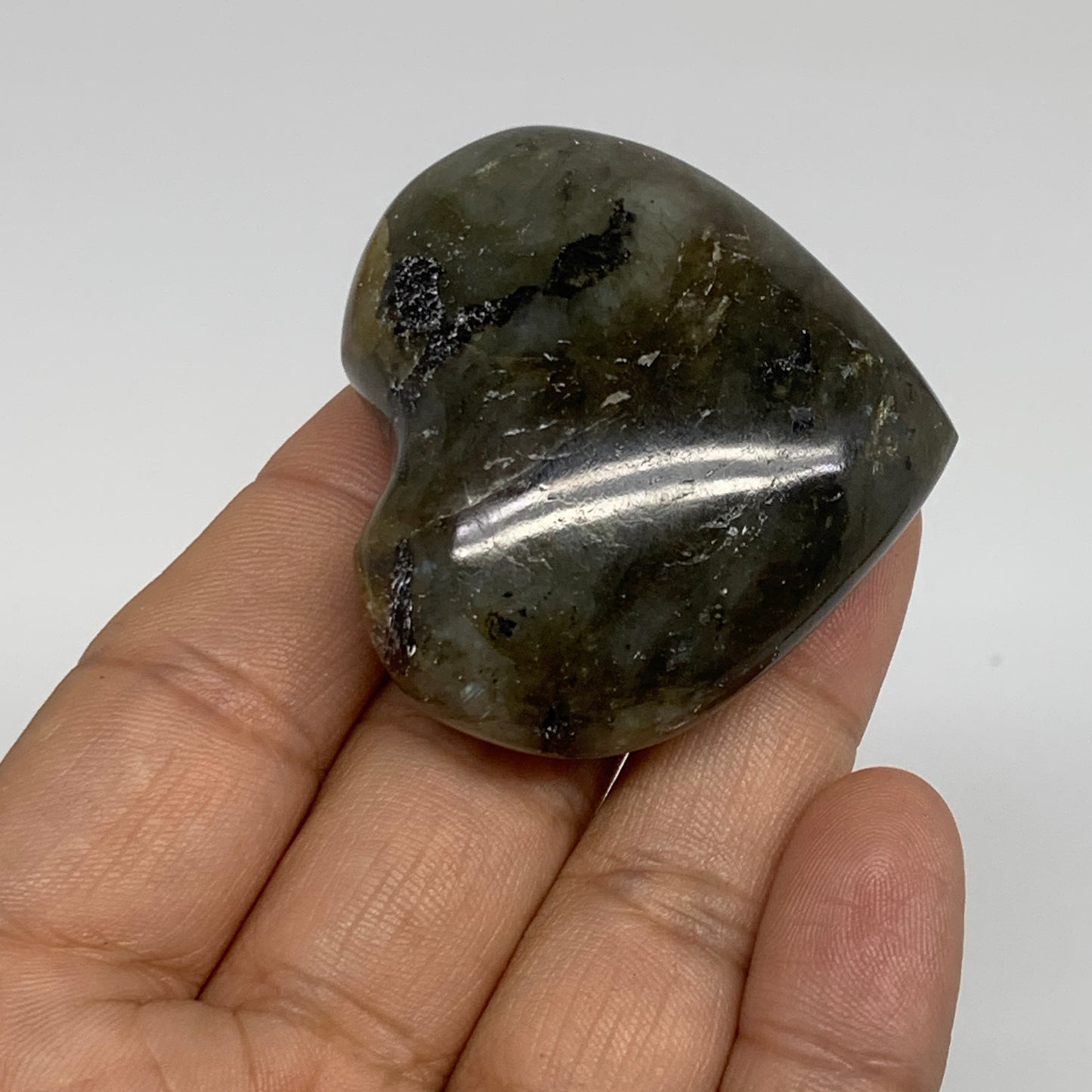 163.4g, 1.7" - 1.8", 3pcs, Natural Labradorite Heart Polished Crystal, B35522