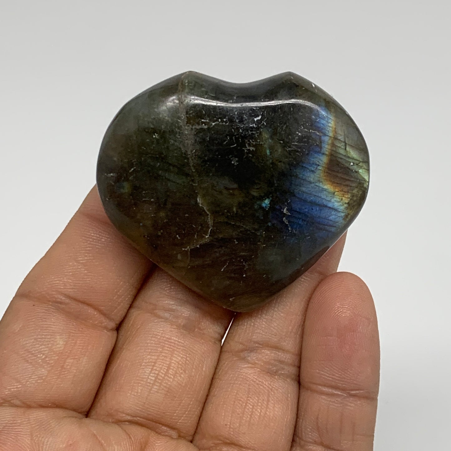 163.4g, 1.7" - 1.8", 3pcs, Natural Labradorite Heart Polished Crystal, B35522