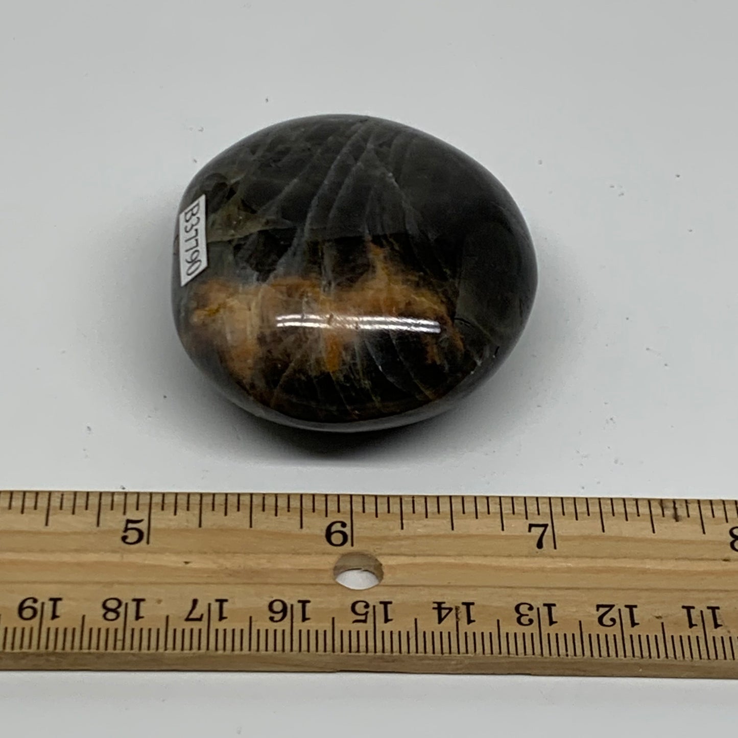 101.6g, 2.2"x1.9"x1",  Black Moonstone Crystal Palm-Stone Polished, B37790