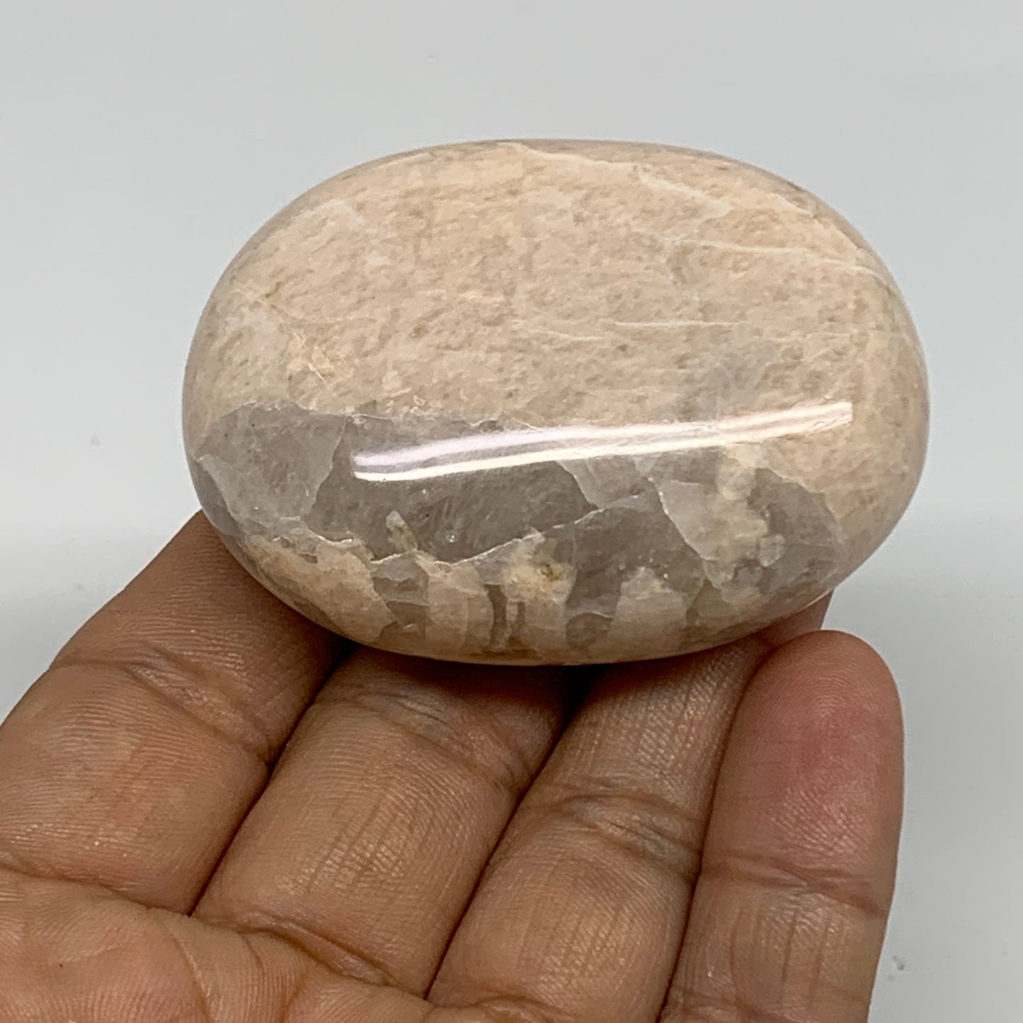 93.6g,2.3"x1.6"x0.9", Peach Moonstone Polished Palm-Stone Gemstone, B34756