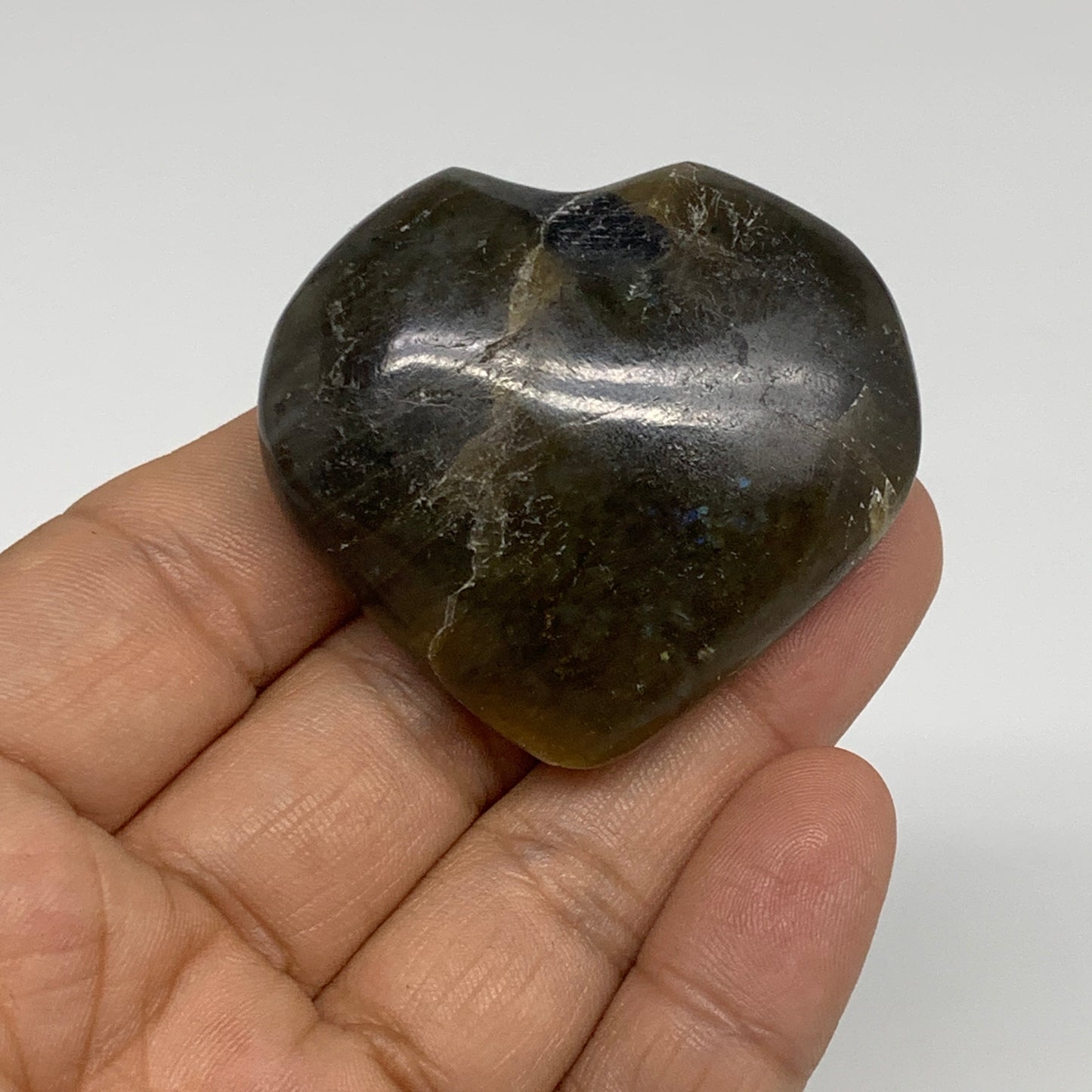 163.4g, 1.7" - 1.8", 3pcs, Natural Labradorite Heart Polished Crystal, B35522