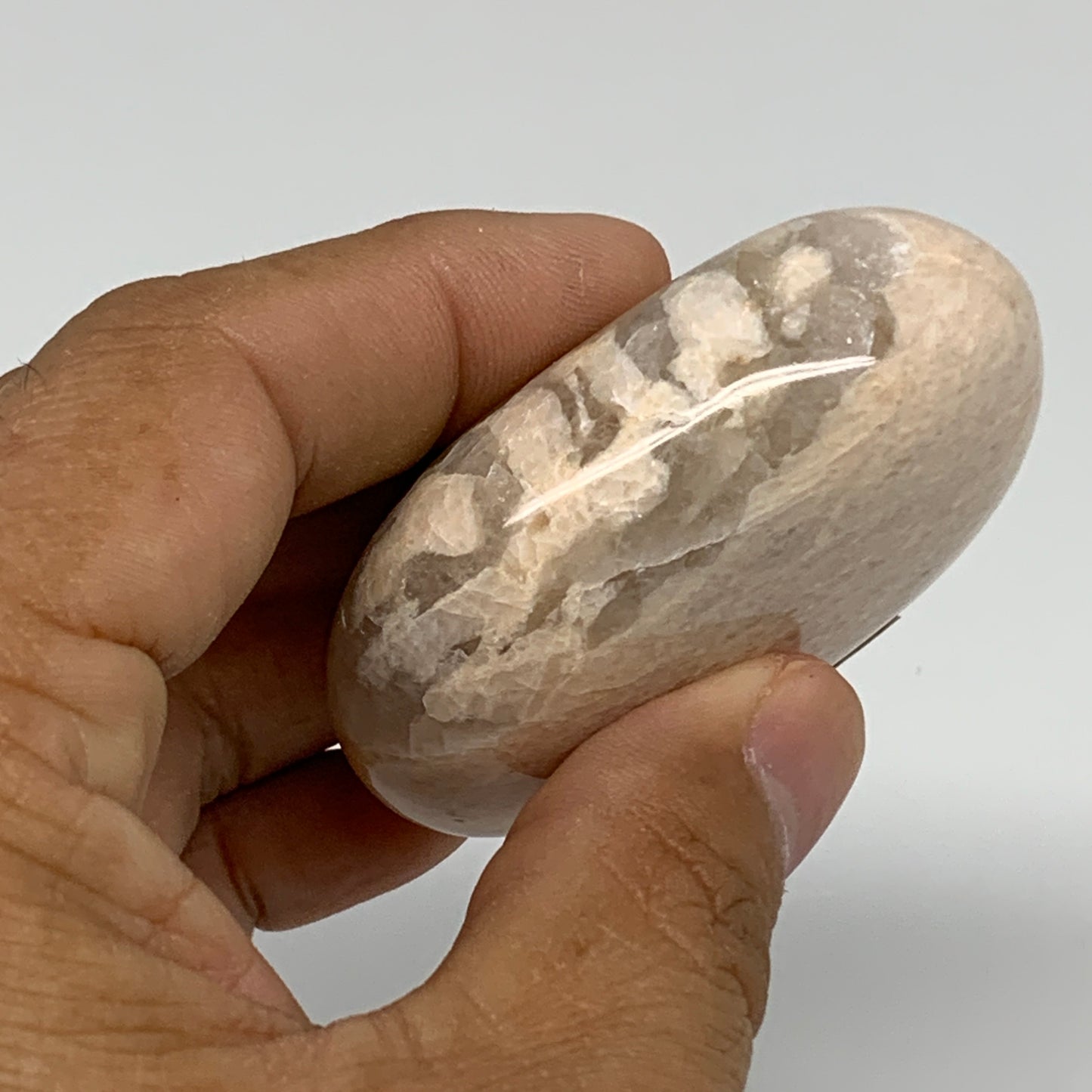 93.6g,2.3"x1.6"x0.9", Peach Moonstone Polished Palm-Stone Gemstone, B34756