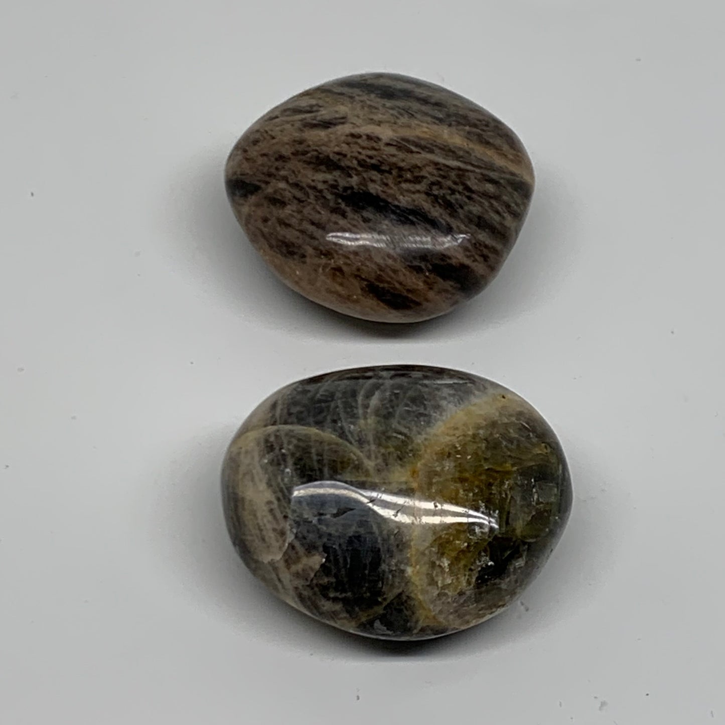 147.1g, 1.9", 2pcs, Black Moonstone Crystal Palm-Stone Polished, B37797