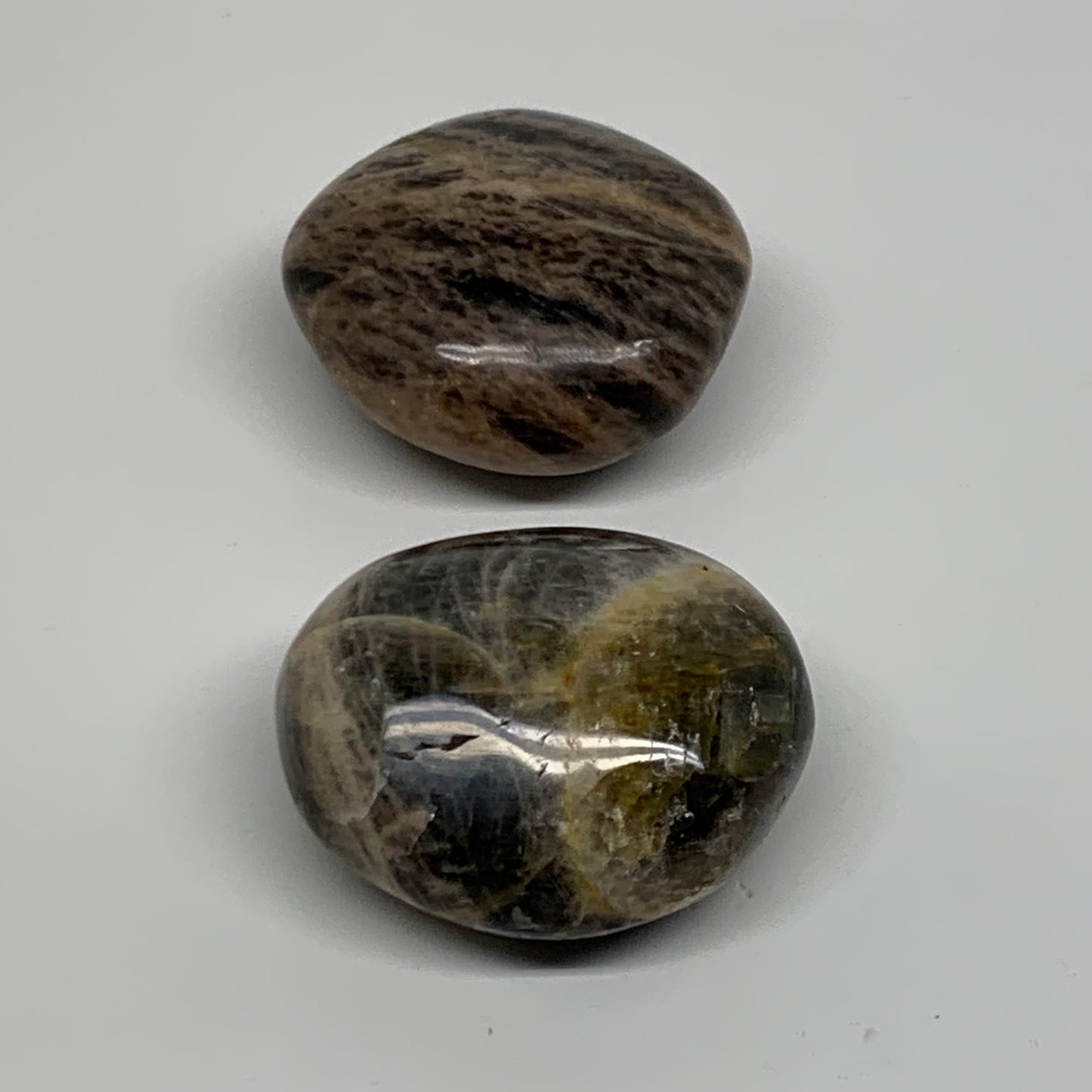 147.1g, 1.9", 2pcs, Black Moonstone Crystal Palm-Stone Polished, B37797