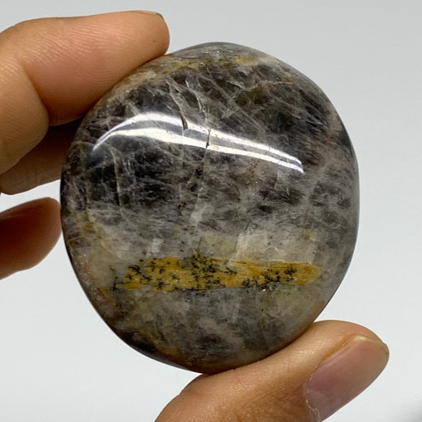 147.1g, 1.9", 2pcs, Black Moonstone Crystal Palm-Stone Polished, B37797