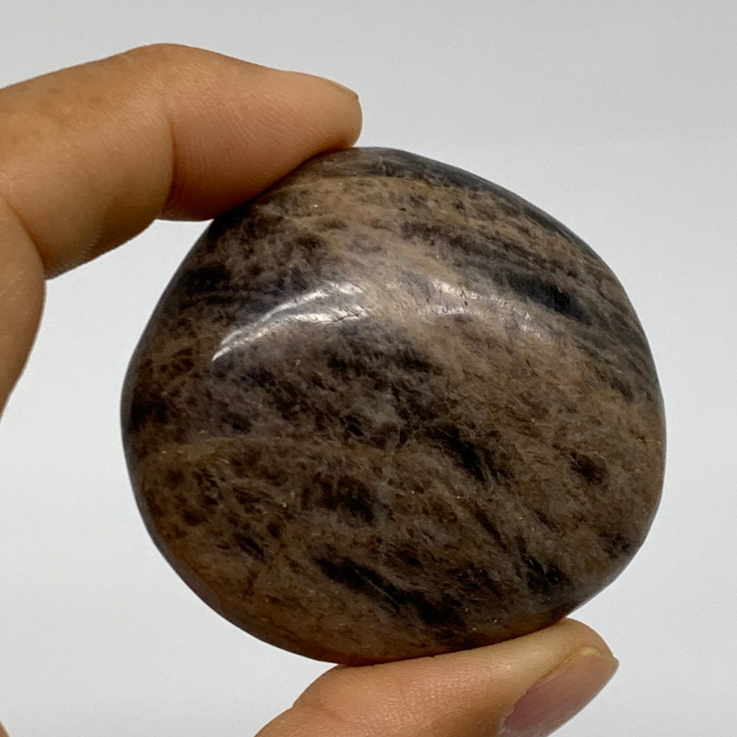 147.1g, 1.9", 2pcs, Black Moonstone Crystal Palm-Stone Polished, B37797