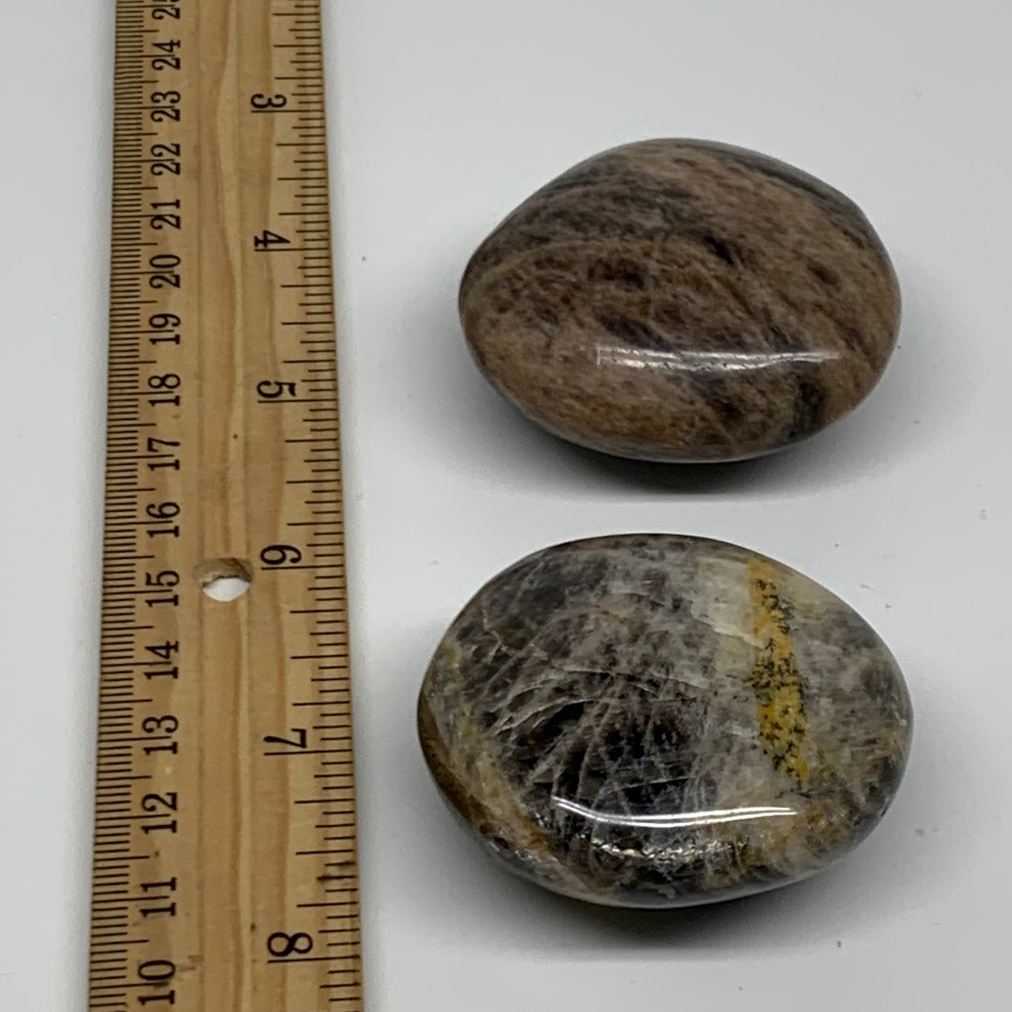 147.1g, 1.9", 2pcs, Black Moonstone Crystal Palm-Stone Polished, B37797