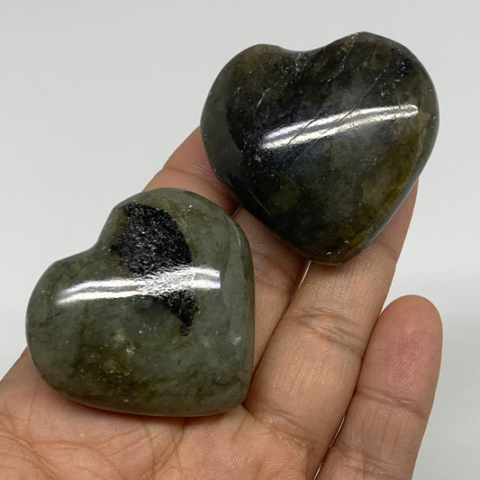 96.9g, 1.6" - 1.7", 2pcs, Natural Labradorite Heart Polished Crystal, B35524
